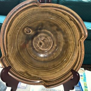 Studio Art Pottery Rustic Brown Ceramic Art Plate Decor